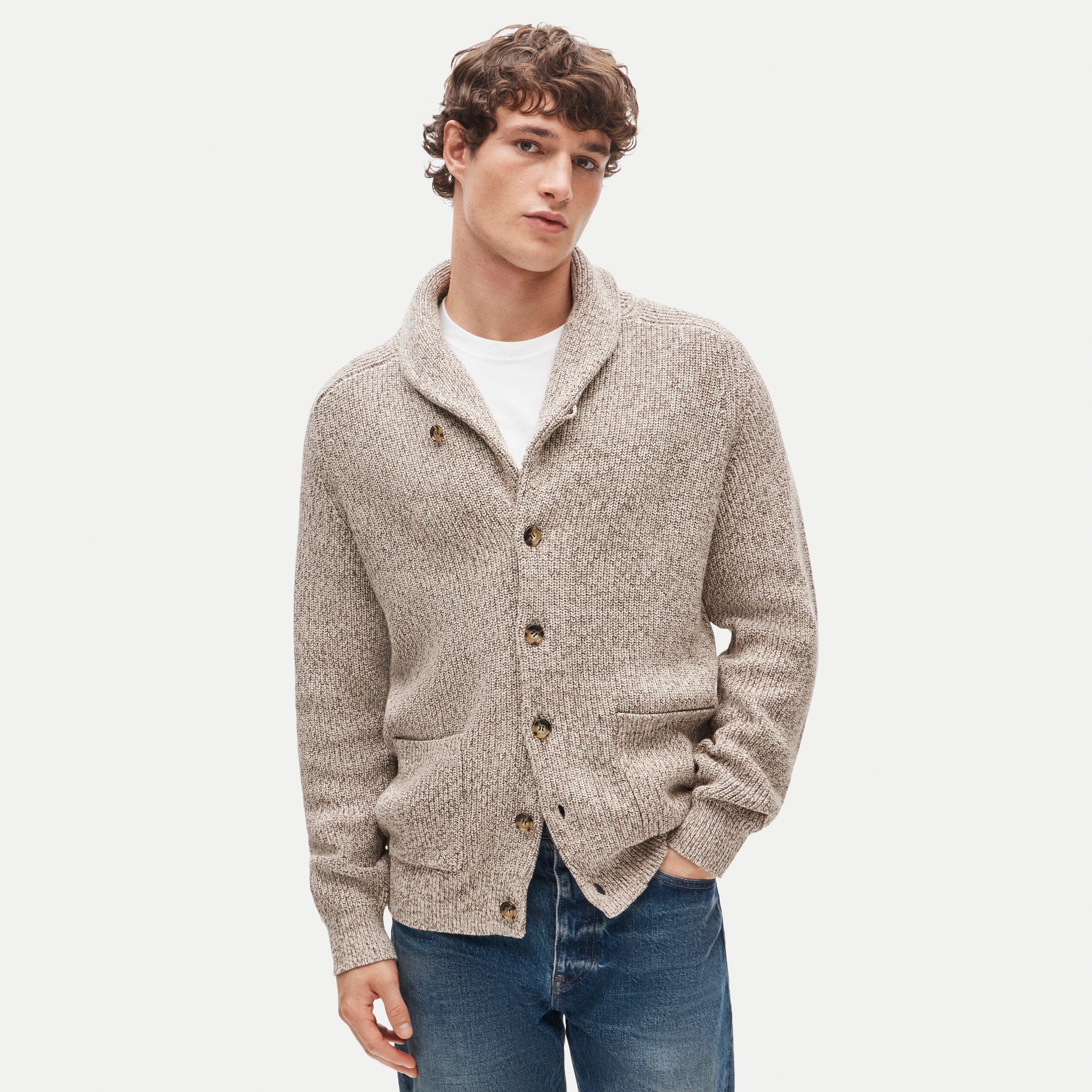 J.Crew Men’s Rib-Knit Shawl-Collar Cardigan in Marled Cotton 7.60