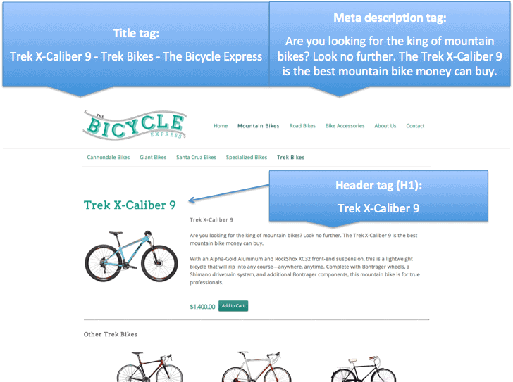 Examples of tags on a product page