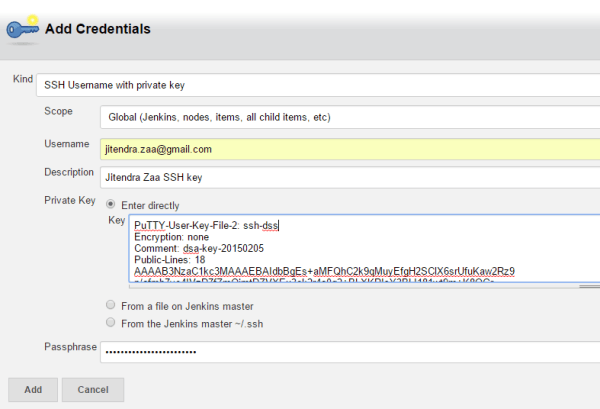 Jenkins SSH Username with private key Credentials