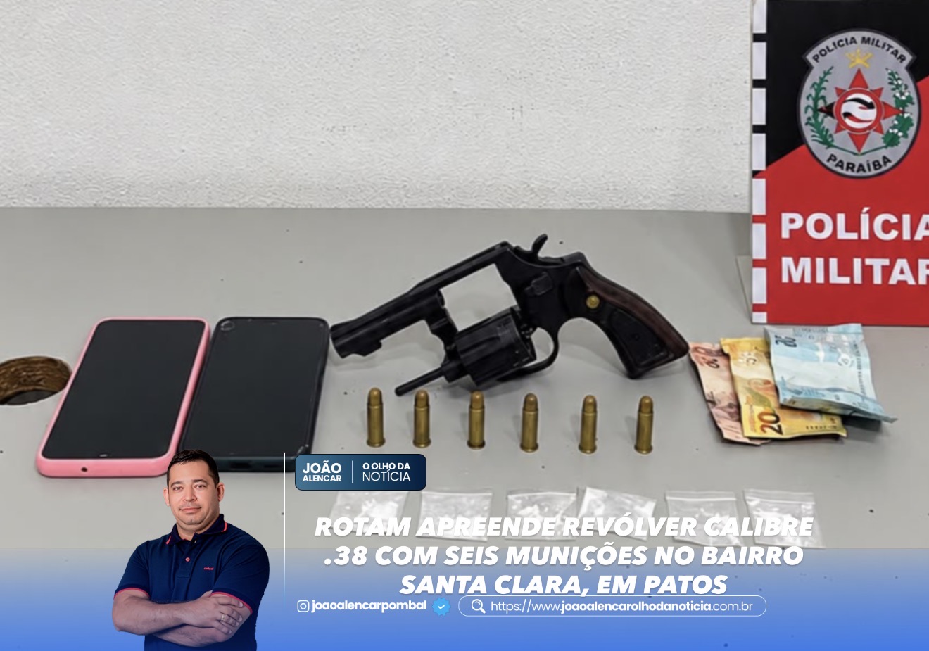 ROTAM APREENDE REVÓLVER CALIBRE .38 COM SEIS MUNIÇÕES NO BAIRRO SANTA CLARA, EM PATOS