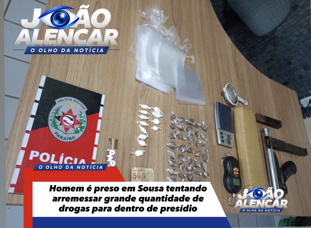 Homem é preso em Sousa tentando arremessar grande quantidade de drogas para dentro de presídio