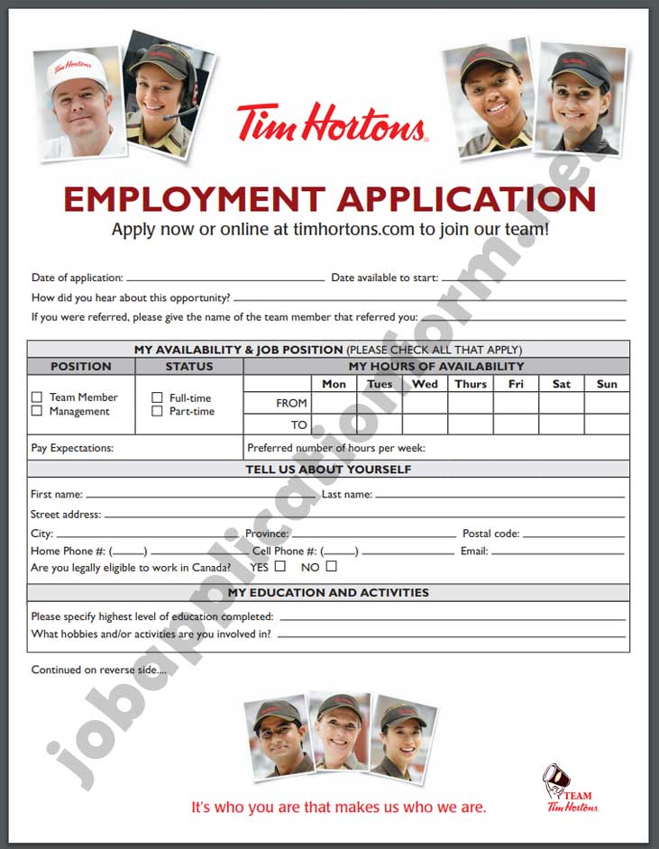 tim hortons application form printable pdf careers job applications 2022 pdf forms