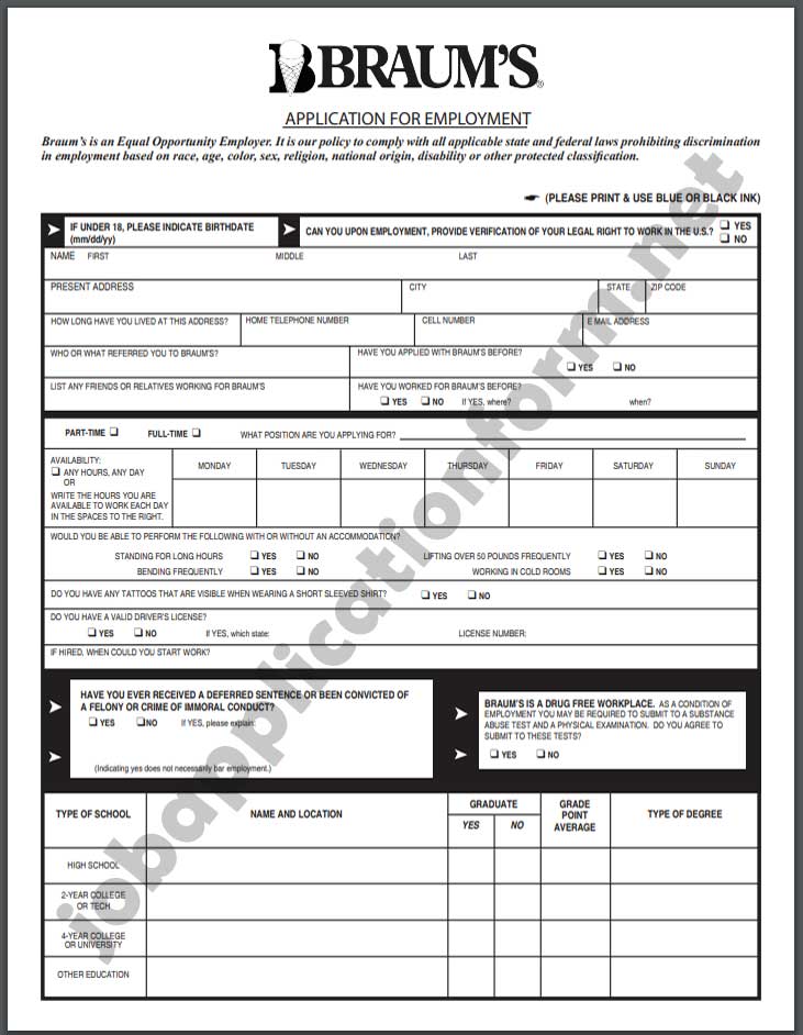 braum s application form printable pdf careers job applications 2022 pdf forms