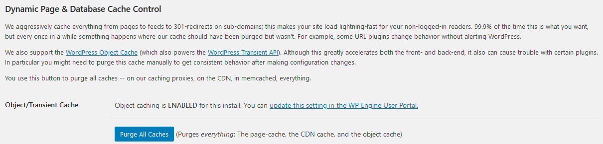 WPEngine Cache Control WordPress Admin