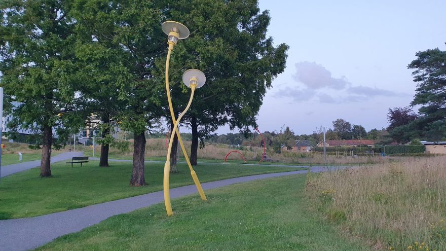 Unique lanterns adding a playful touch to an outdoor park in Billund