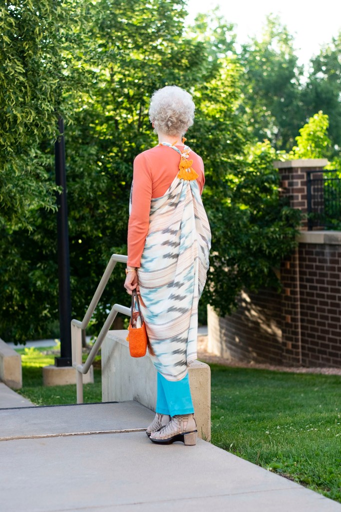 Styling summer clothing material with a scarf made into a vest