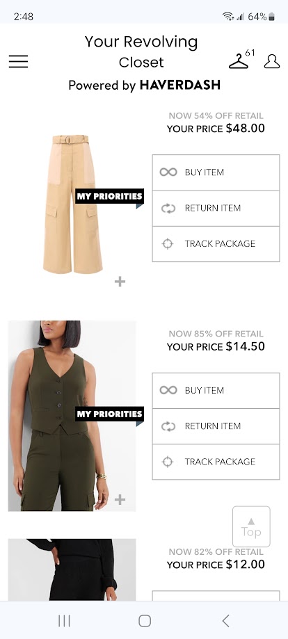 Options on clothing rental or buy