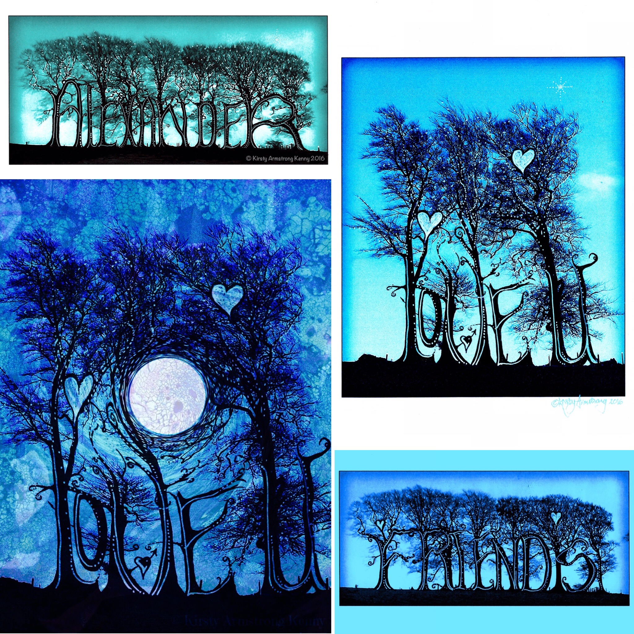 Tree illustrations with words