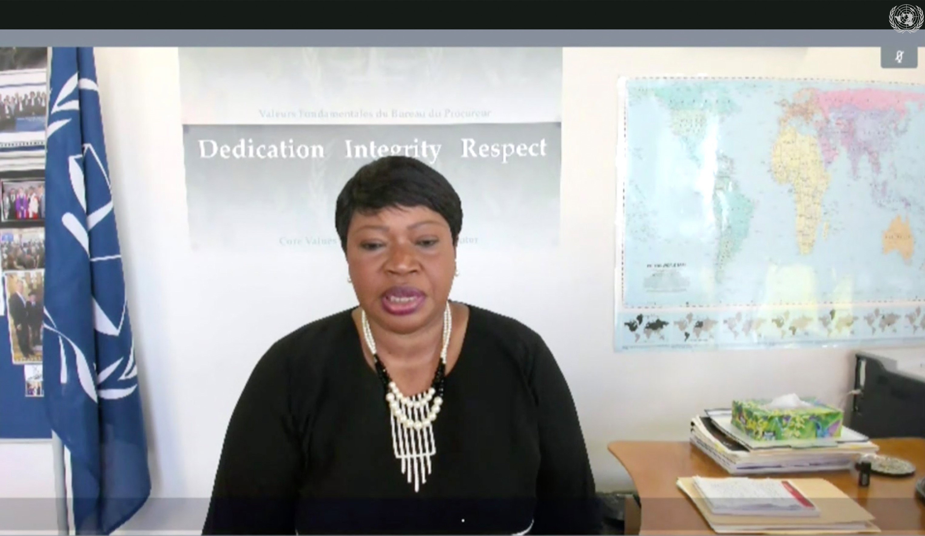 International Criminal Court Prosecutor Fatou Bensouda delivers her semi-annual briefing on recent developments concerning cases in Libya via a virtual meeting.