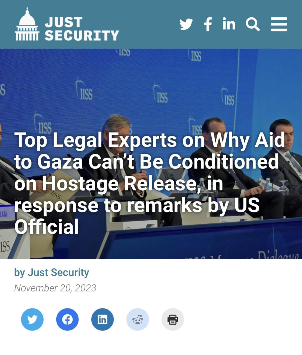 Top Legal Experts on Why Aid to Gaza Can't Be Conditioned on Hostage Release, in response to remarks by US Official - Vimarsana News