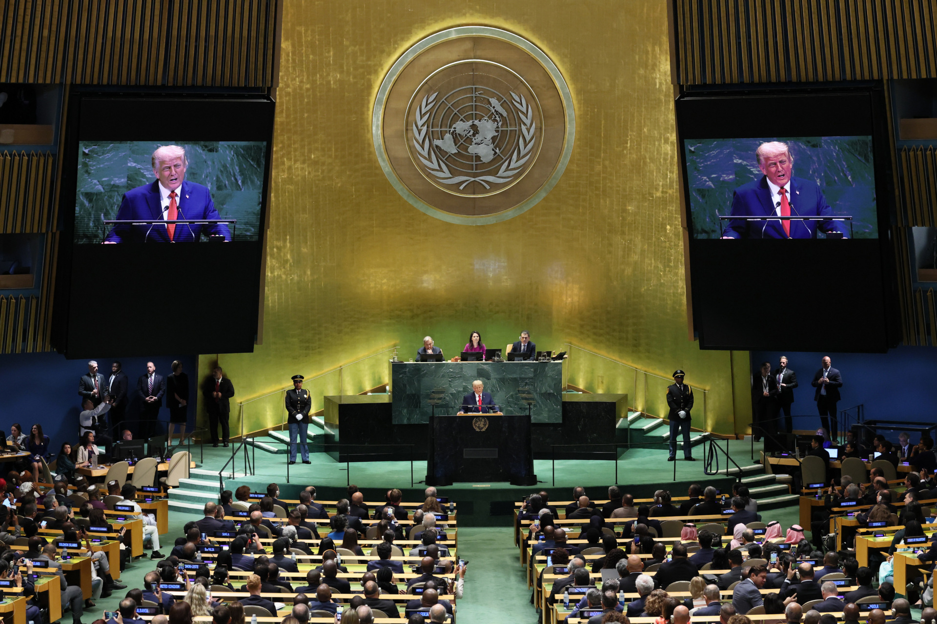 U.S. President Donald Trump speaks during the United Nations General Assembly (UNGA)