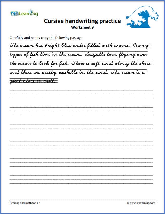 cursive writing worksheets k5 learning