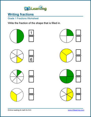 1st grade fractions math worksheets k5 learning