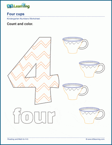 count and color the number 4 k5 learning