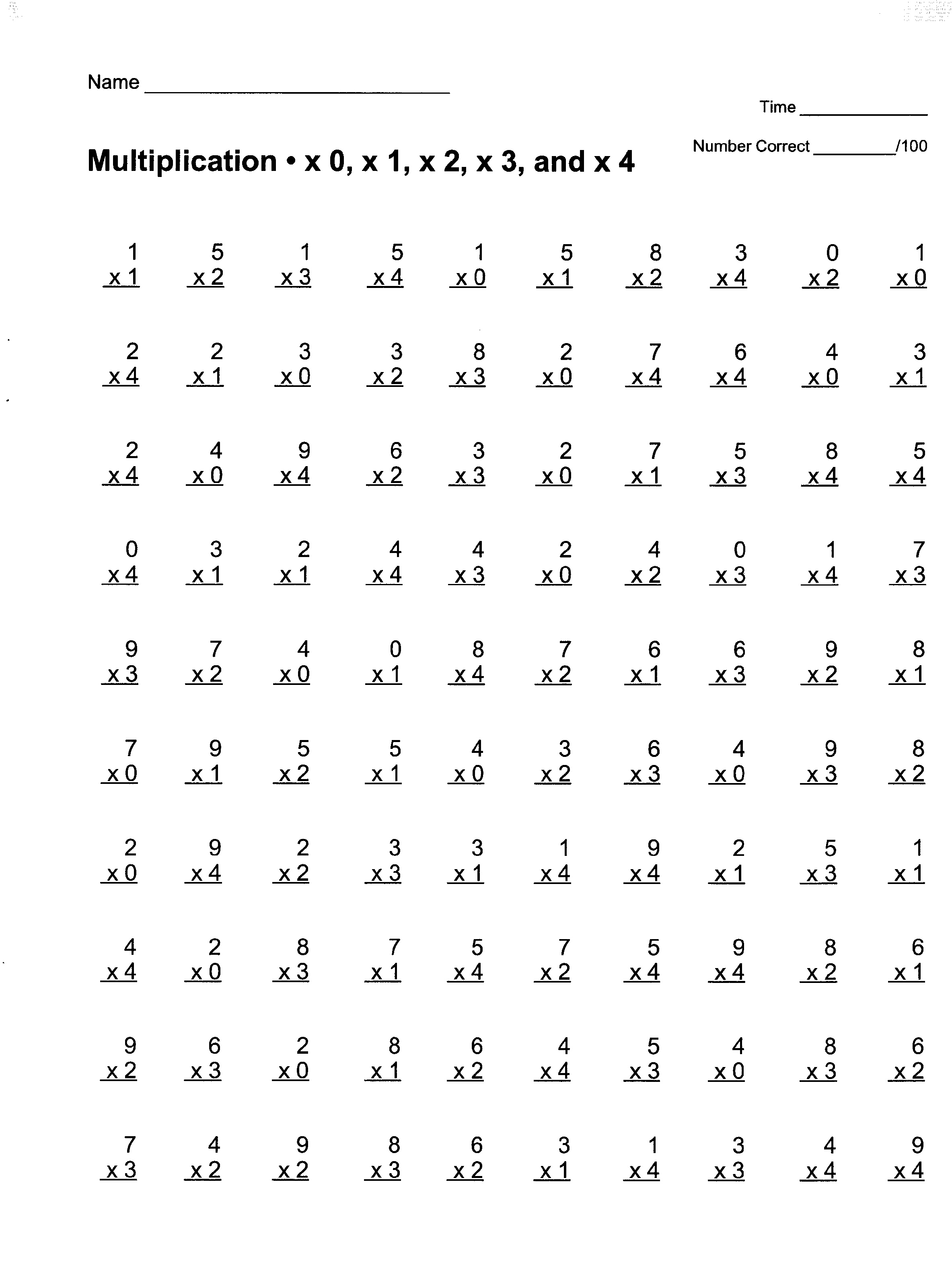 Free easy math worksheets multiplication