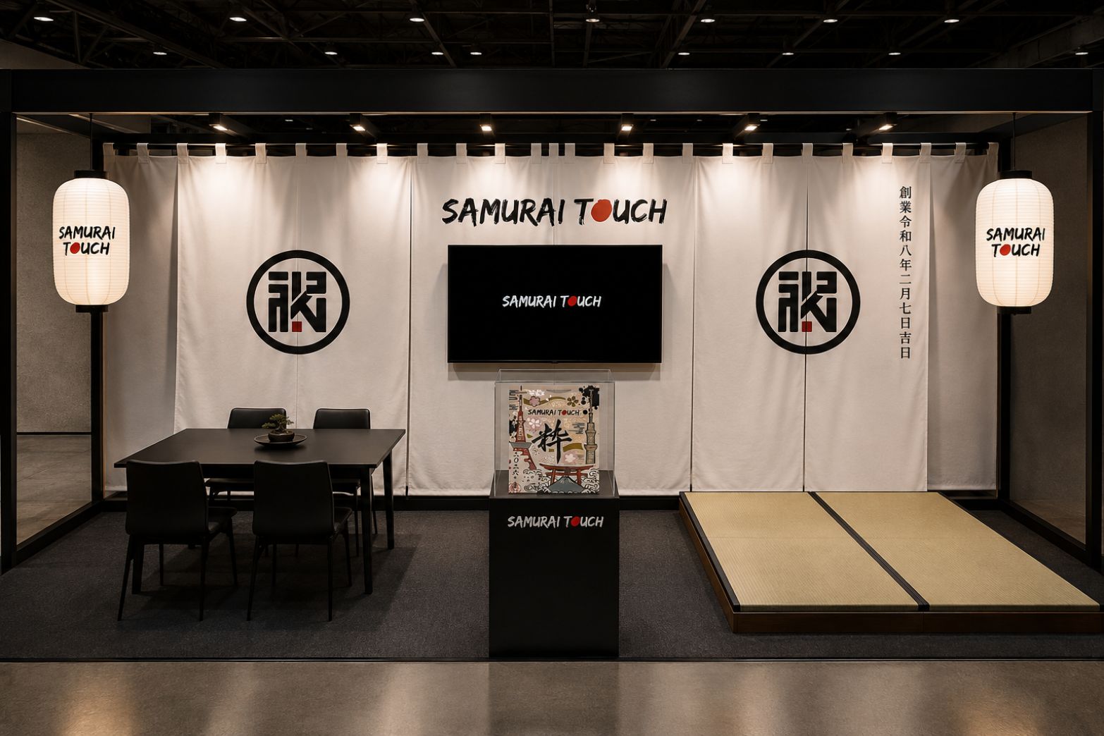 「SAMURAI TOUCH」の施術の様子(上)と、出展イメージ