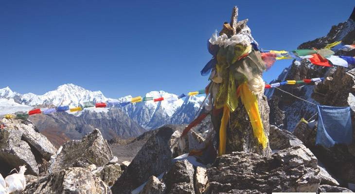 Prayer flags installed on the top of ganjala high pass trek