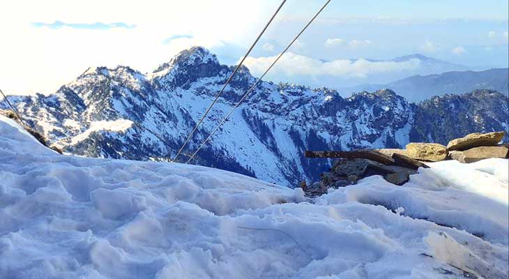 The snow covered mountain of Kuri village Kalinchok pilgrimage trail