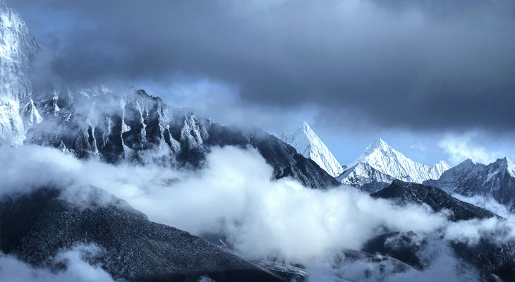 The pikey peak Himalayas are inside the clouds