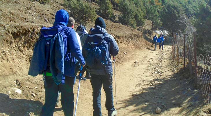 Trekkers walking on the path during 13 Days Nepal EBC trekking