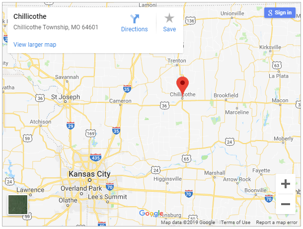 Commercial Roofing Chillicothe MO Kauffman Roofing Chillicothe Map.PNG