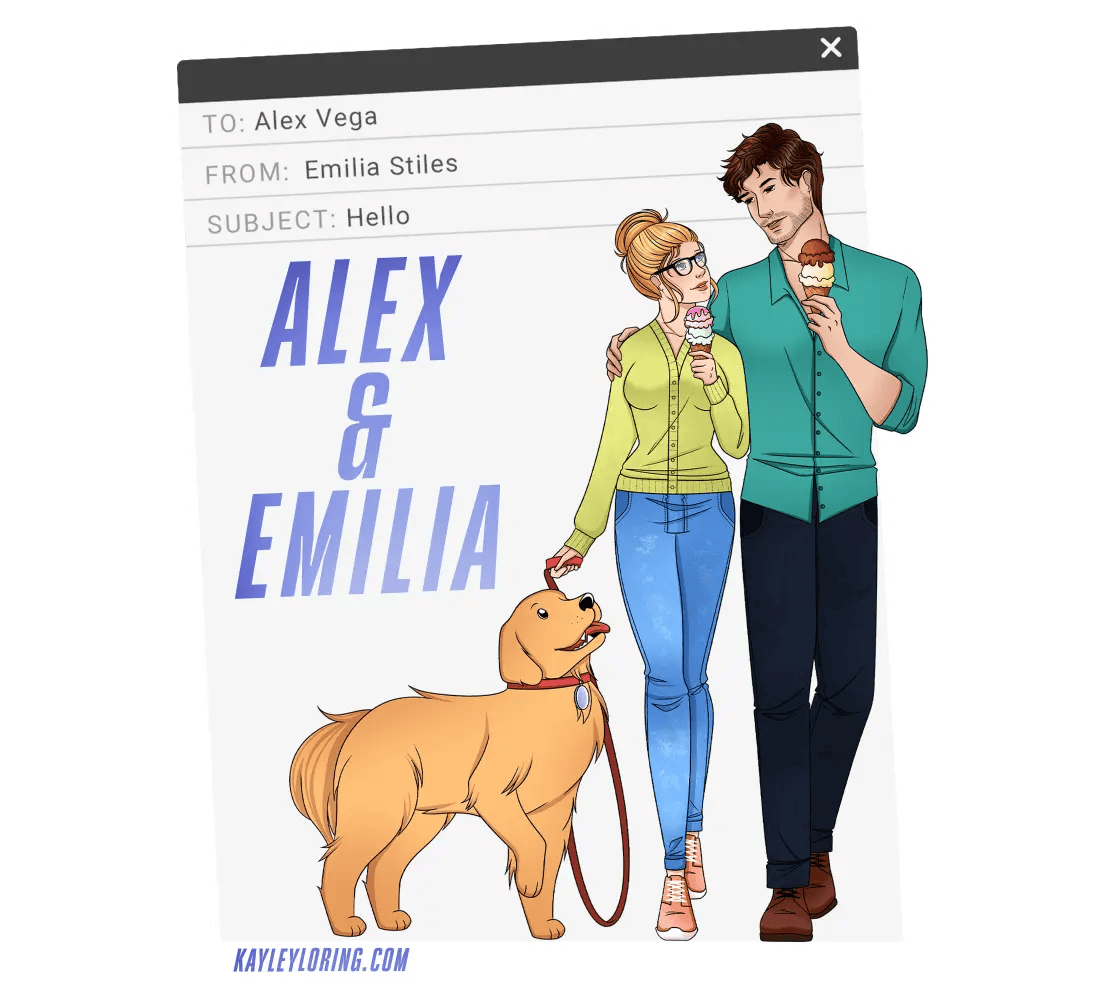 Troublemaker sticker - illustrated Alex and Emilia and cute dog