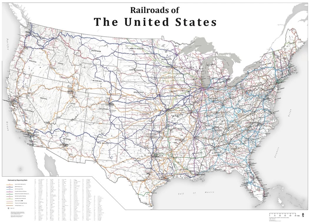 USA Railroad Wall Map 2025 Houston Map Company USARR1 530x@2x 