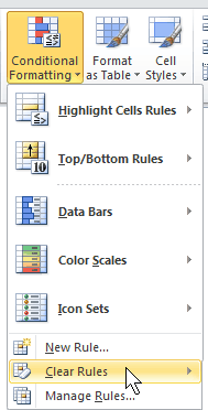 Excel: how to clear conditional formatting rules