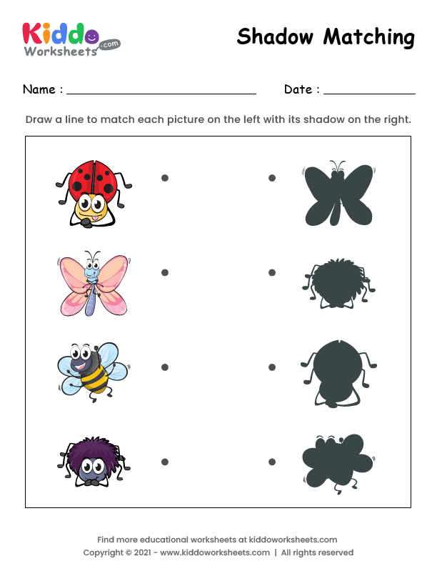free printable shadow match insects worksheet kiddoworksheets