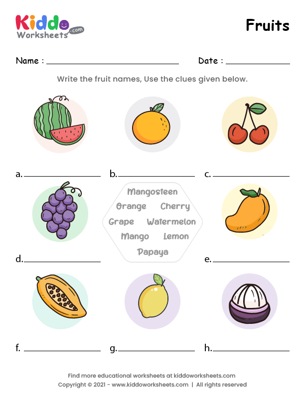 free printable fruits worksheet kiddoworksheets