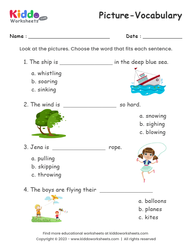 Free printable picture vocabulary worksheet