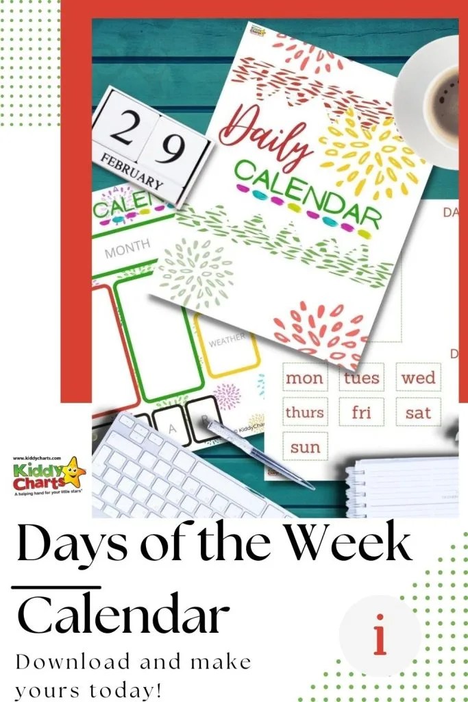 diy free printable days of the week calendar for home work or school