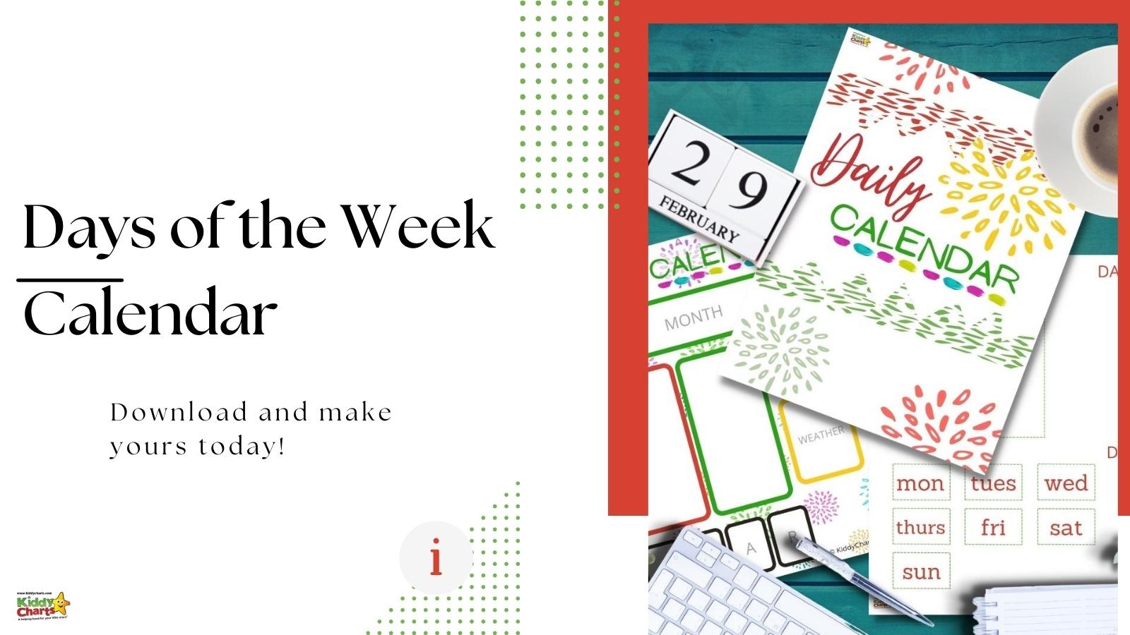 diy free printable days of the week calendar for home work or school