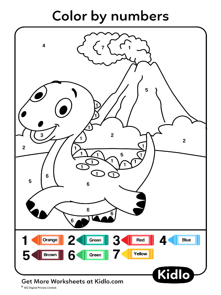 Cute dinosaur color by number coloring page free printable coloring