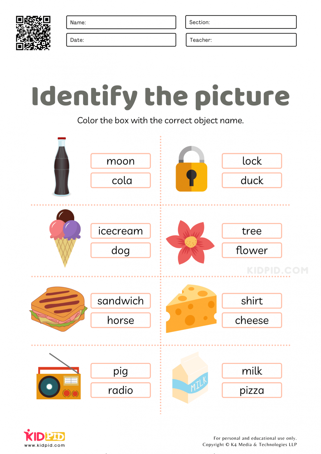 identifying objects words worksheets for kids kidpid