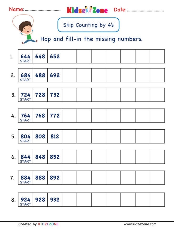 grade 2 math number practice worksheets skip counting by 4