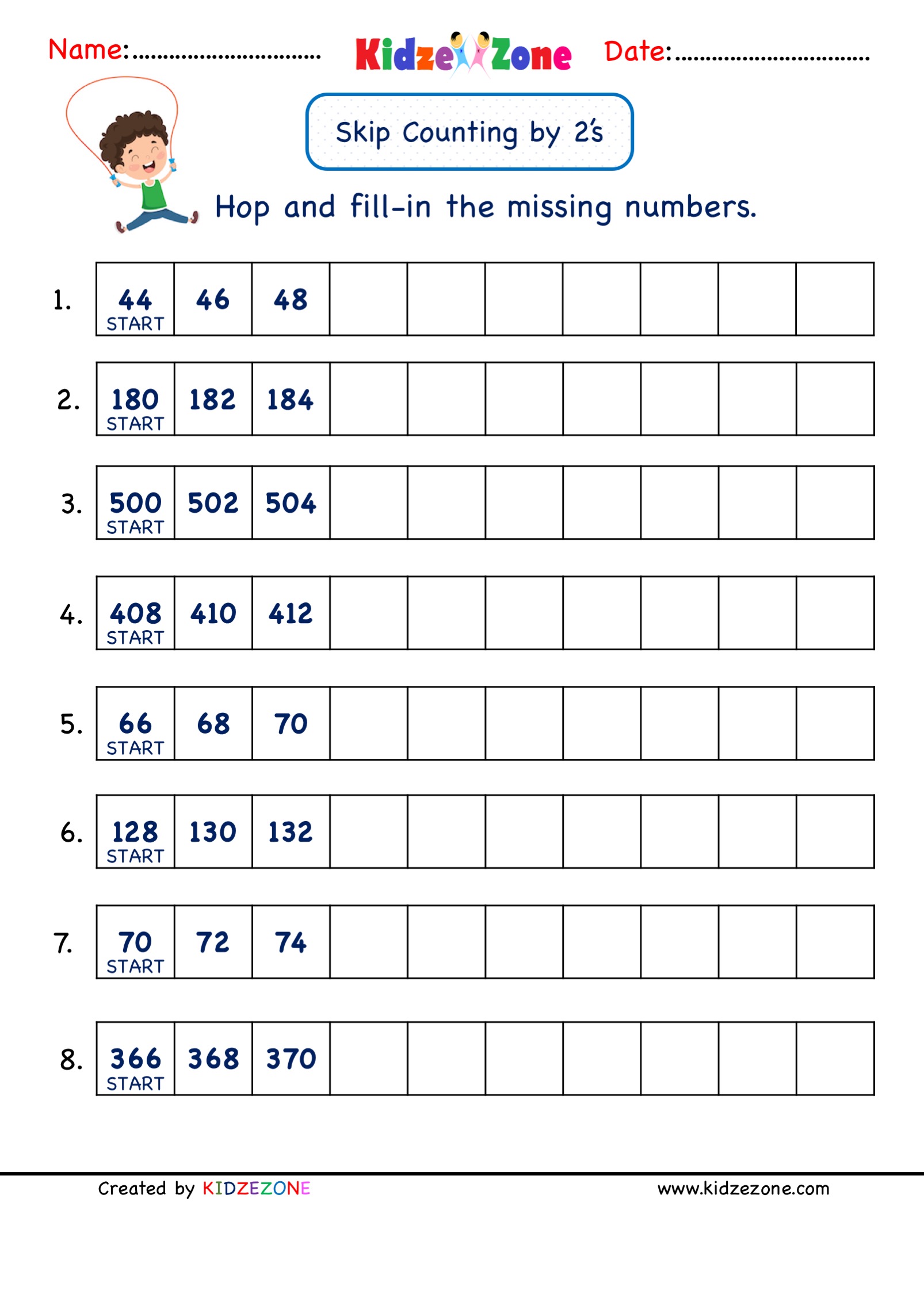 math number worksheets skip counting by 2
