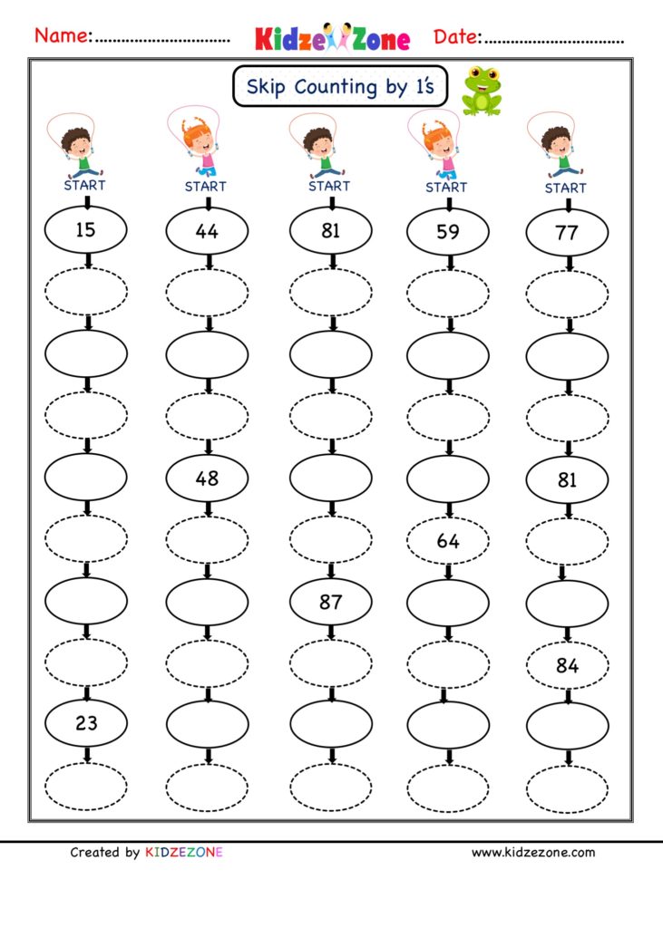 grade 1 math worksheets skip counting by 1 practice 25
