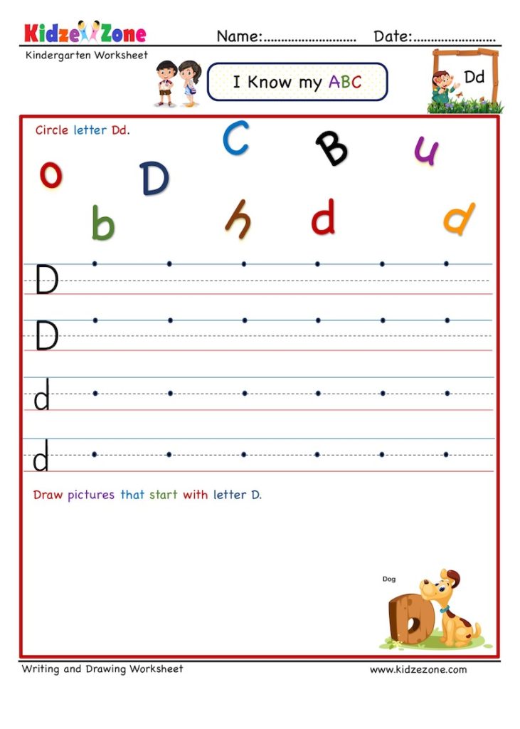 kindergarten letter d writing worksheet kidzezone
