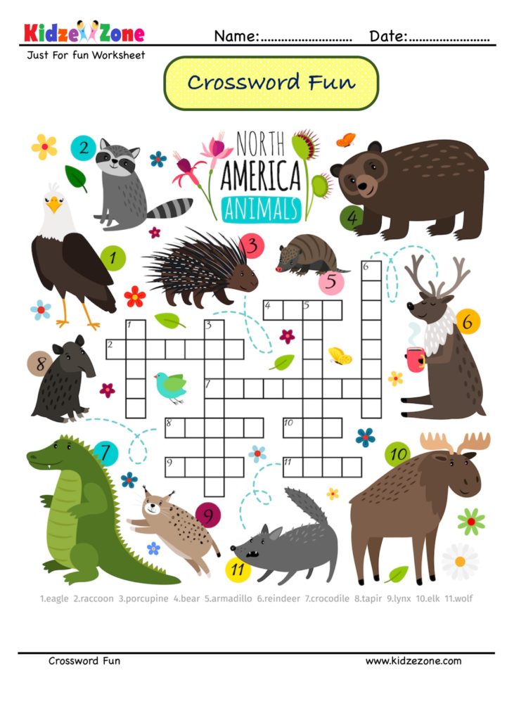 identify the animals crossword puzzle 2 kidzezone