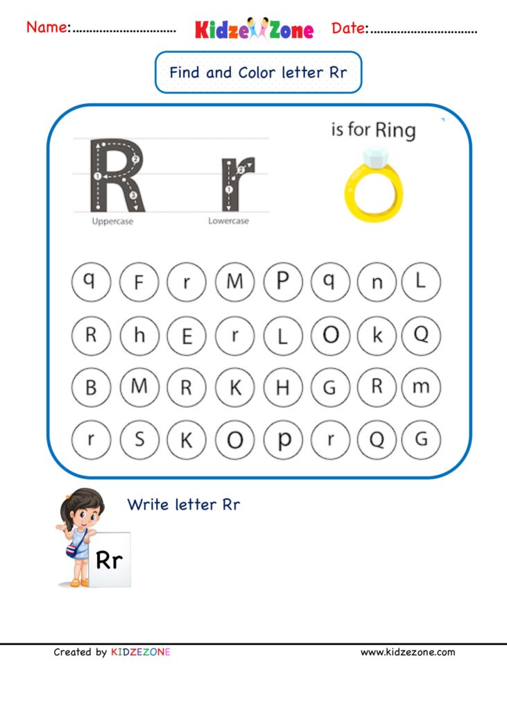 kindergarten letter r find and color worksheet kidzezone