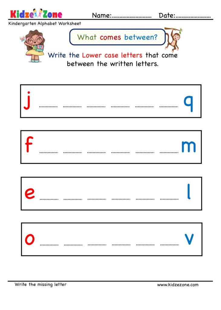 kindergarten missing letter worksheet what comes in between