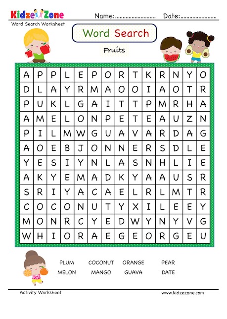 find the favorite fruits in the word search grid kidzezone