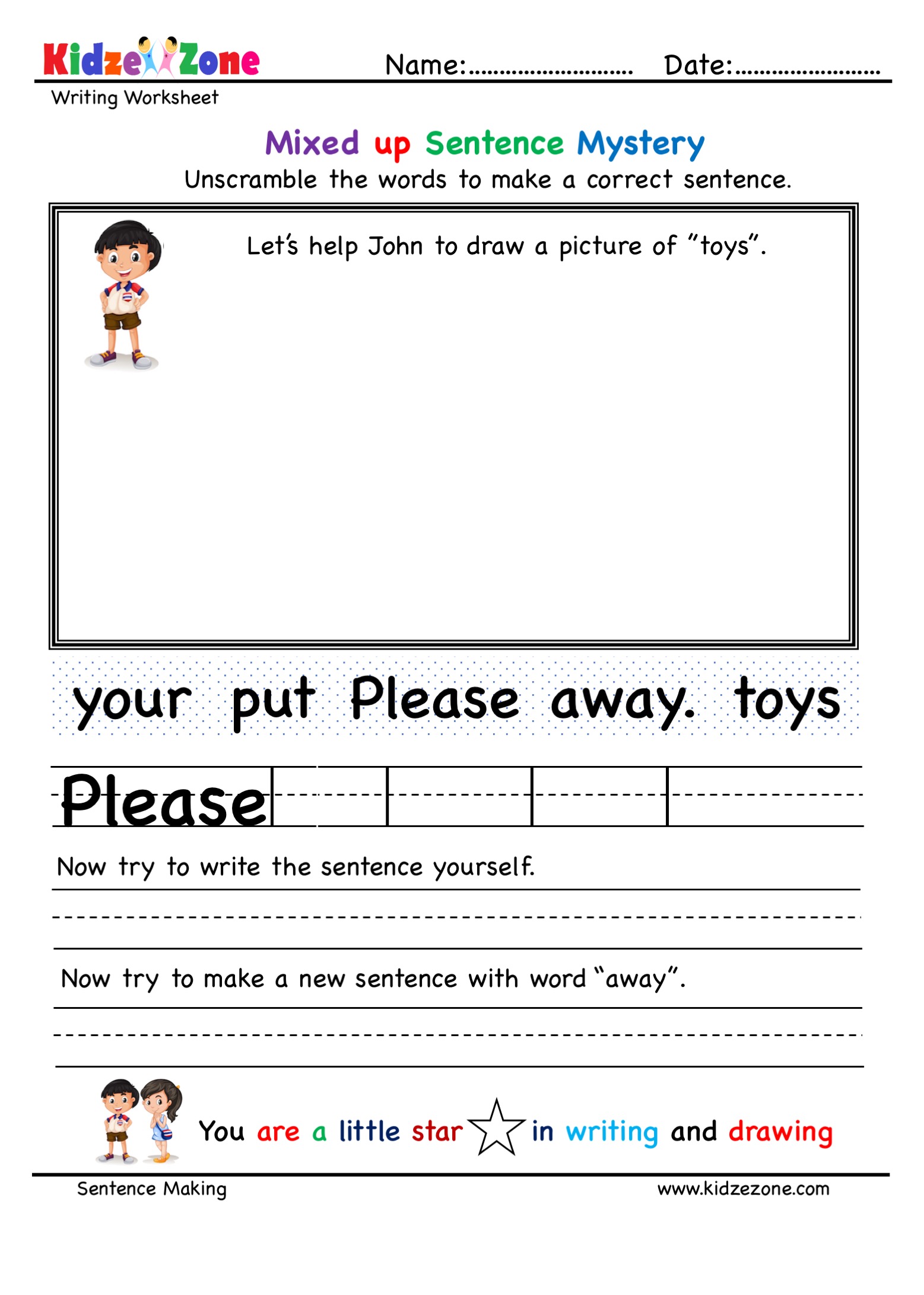 unscramble words and build a sentence worksheet 7 kidzezone