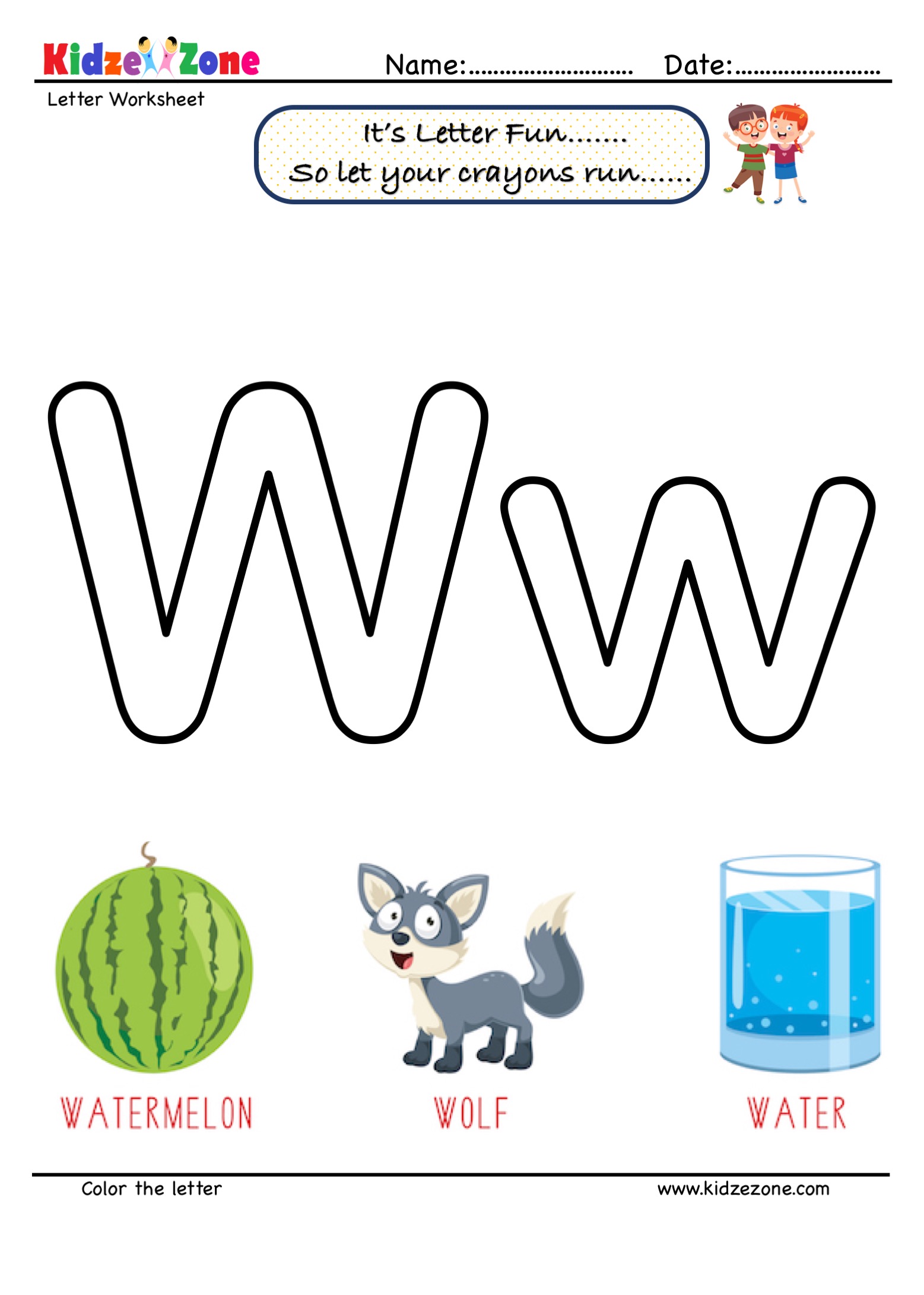 letter w coloring worksheet kidzezone