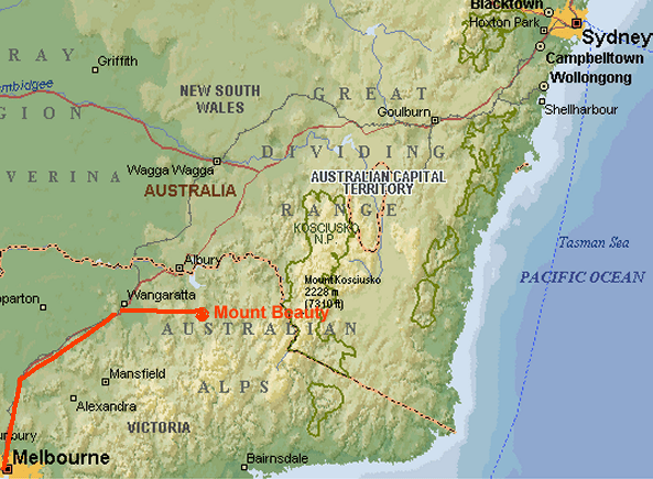 Map Mount Beauty With Major Cities Mb Location 