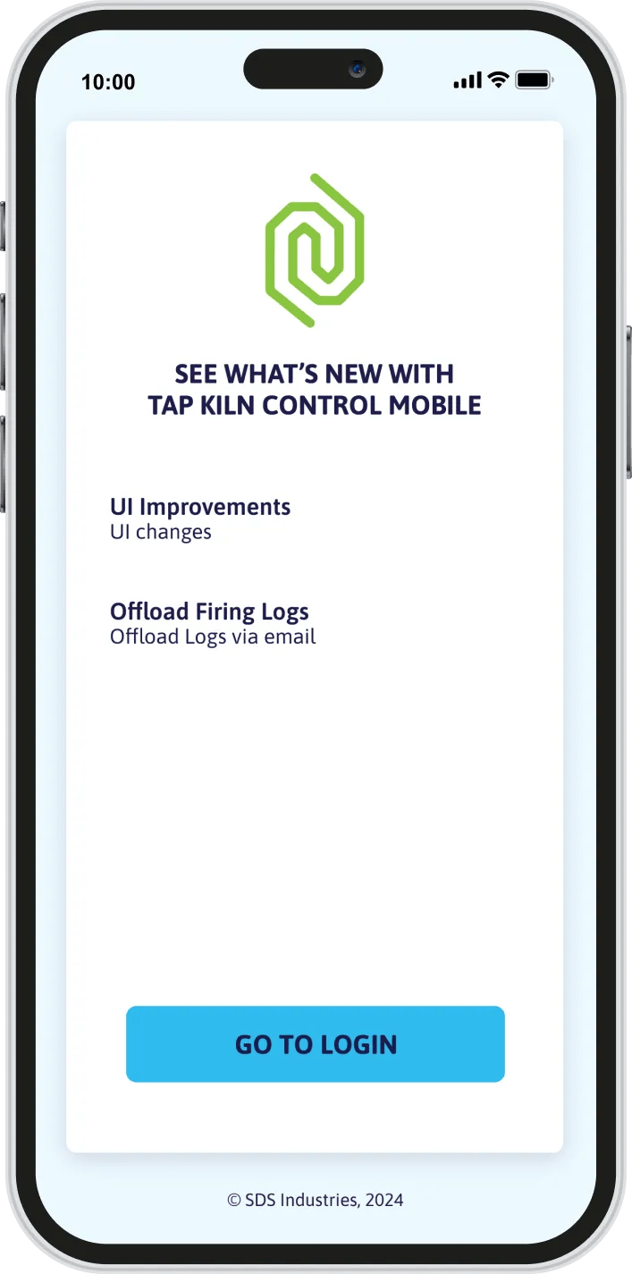 Software update screen for TAP Kiln Control Mobile