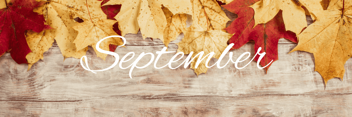 leaves on a wood background with the word September