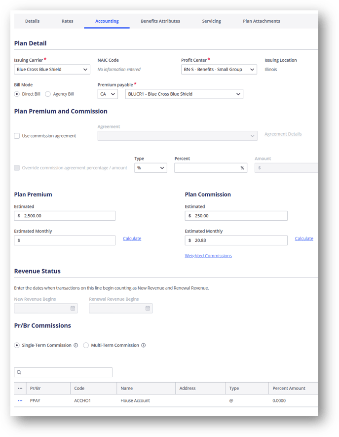 Accounting Tab for Detailed Client Information