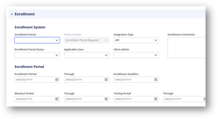 The Enrollment section of the Administration Tab